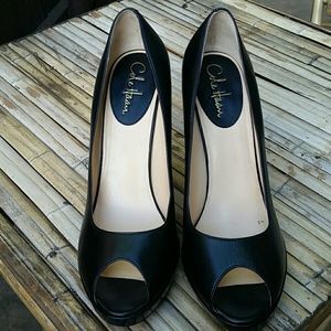 Cole Haan Black Leather Open Toe Heels Size 11B